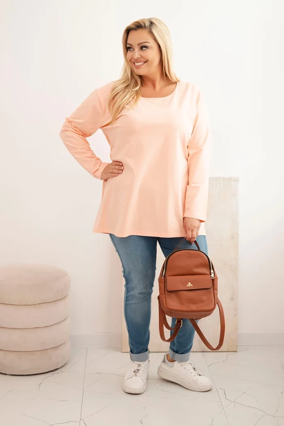 Bluzka damska Plus Size z dekoltem w łódkę morelowa