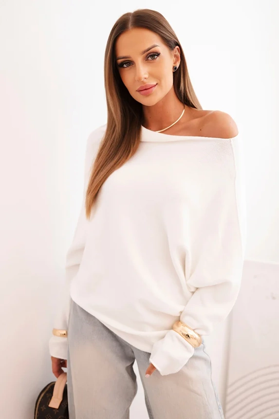 Damenpullover aus Viskose asymmetrisch Batwing ecru