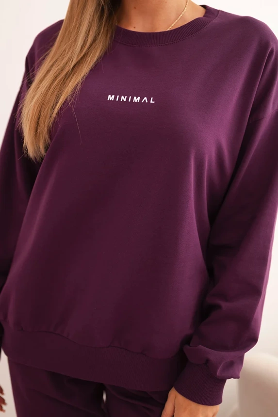 Damen Komplettset aus Baumwolle mit Minimaldruck Pflaume