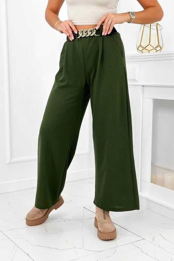 Viscose trousers with wide leg khaki