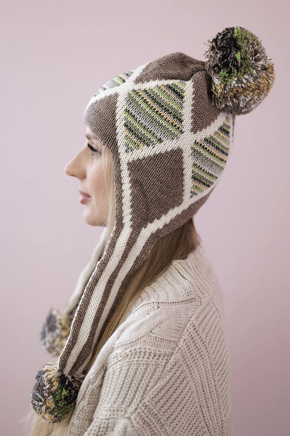 Women's long eared cap Eunika K322 cappuccino+ecru