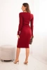 Women's ribbed dress with a V-neck and long sleeves burgundy