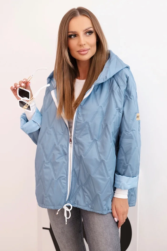 Women's quilted jacket with a hood light denim