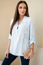 Women's viscose blouse with a collar and rhinestone print blue