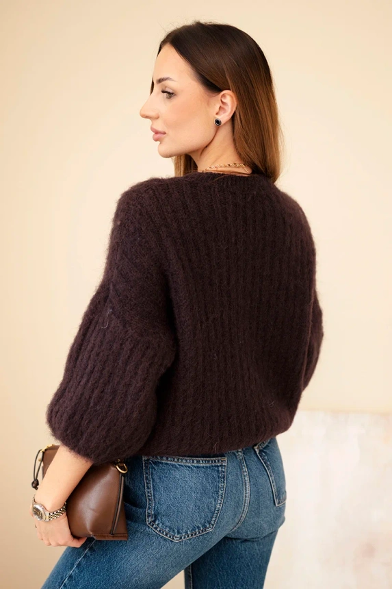 Damenpullover aus Mohair mit kurzen Ärmeln braun