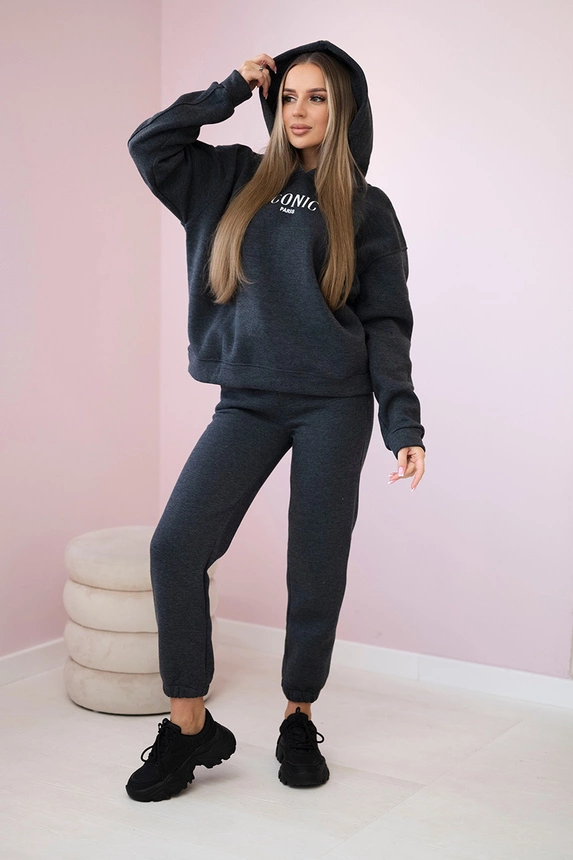 Isoliertes Baumwoll-Set, Sweatshirt mit bestickter + Hose Graphit