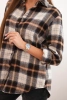 Women's cotton checkered shirt with a longer back brown + beige