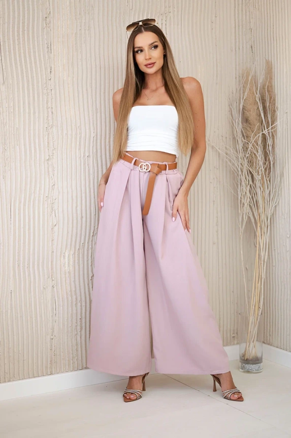 Wide-leg belted trousers dark powder pink