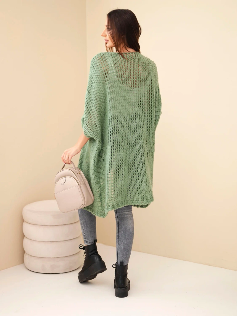Damen Oversize Pullover mit lockerem Strick ohne Verschluss dunkel minzfarben
