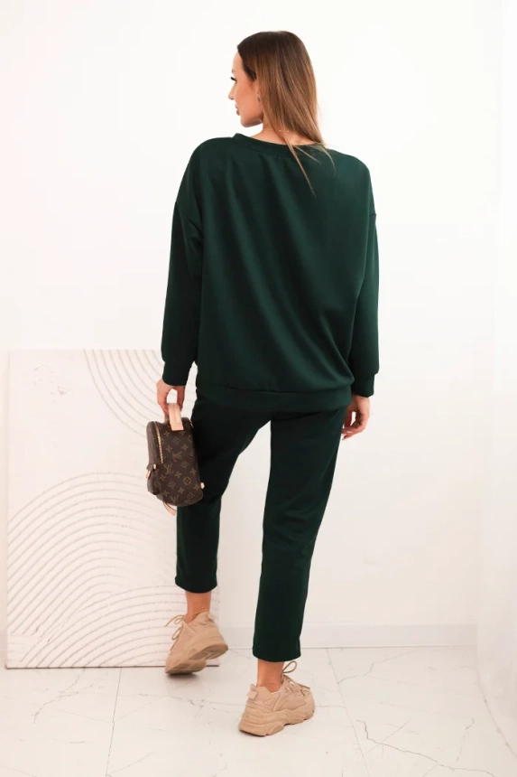 Women's tracksuit set made of viscose with a quilted sweatshirt and pants dark green