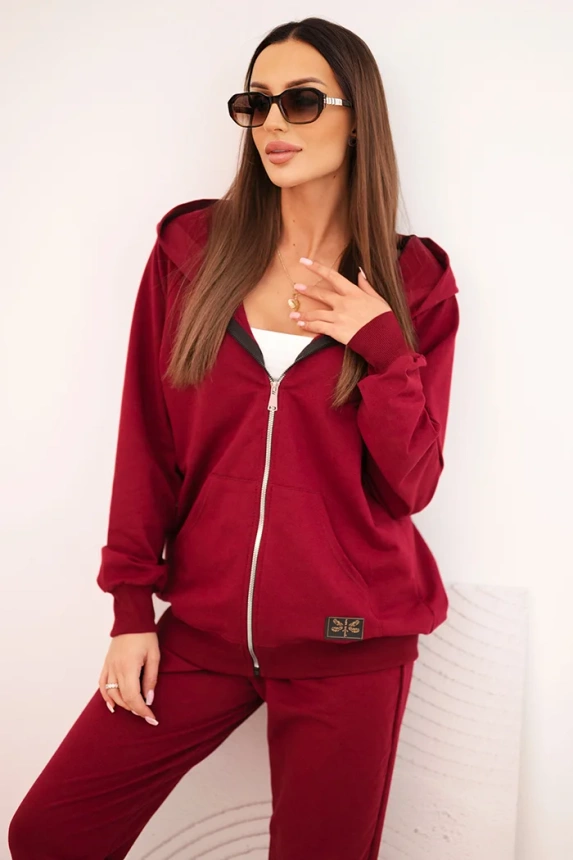 Damen Baumwollset mit Kapuze und Reißverschluss rot