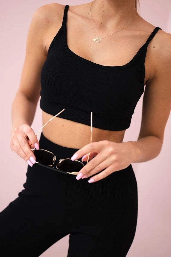 Striped top set with a blouse black
