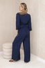 Viscose set blouse tied at the bottom + trousers navy blue