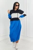 Tricolor dress with hood black + ecru + cornflower