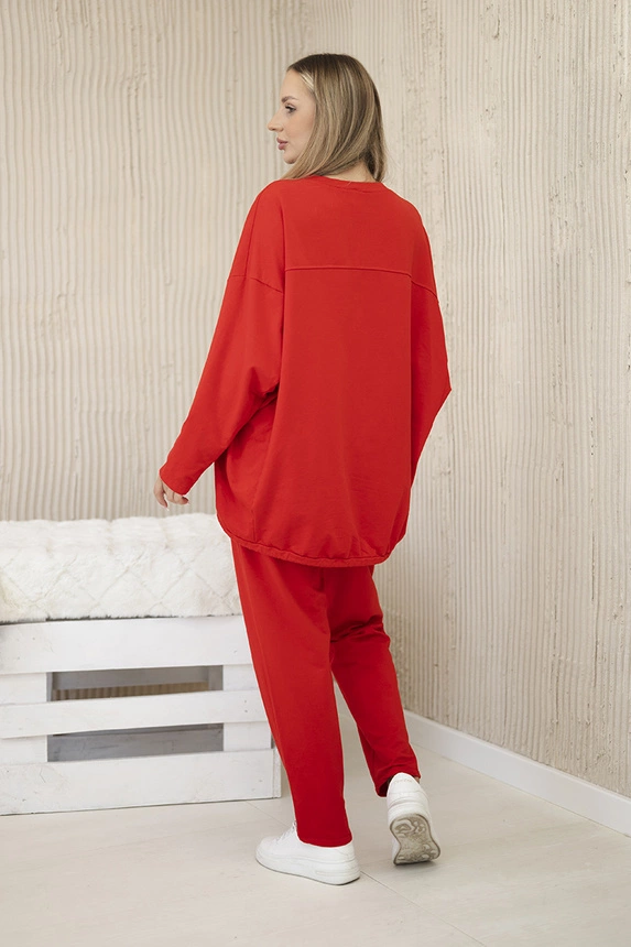 Oversize cotton set sweatshirt + pants red