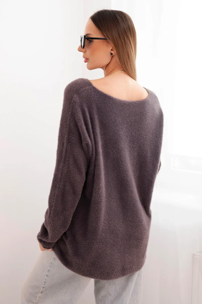 Damenpullover braun aus Wolle mit V-Ausschnitt braun