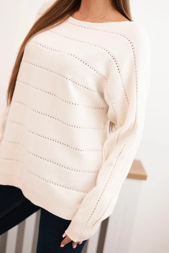 Damenpullover aus Viskose mit Lochmuster und langen Ärmeln beige
