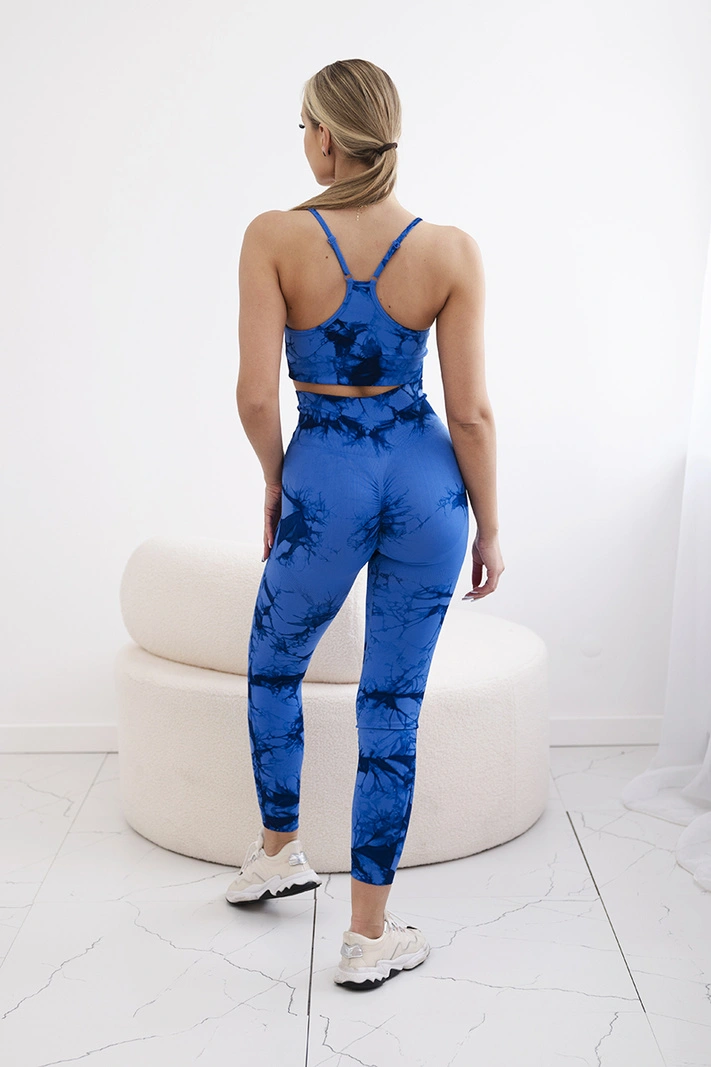Fitness set top s nastaviteľnými ramienkami + push up legíny chrpa modrá