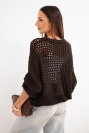 Women's oversized openwork cardigan buttoned brown