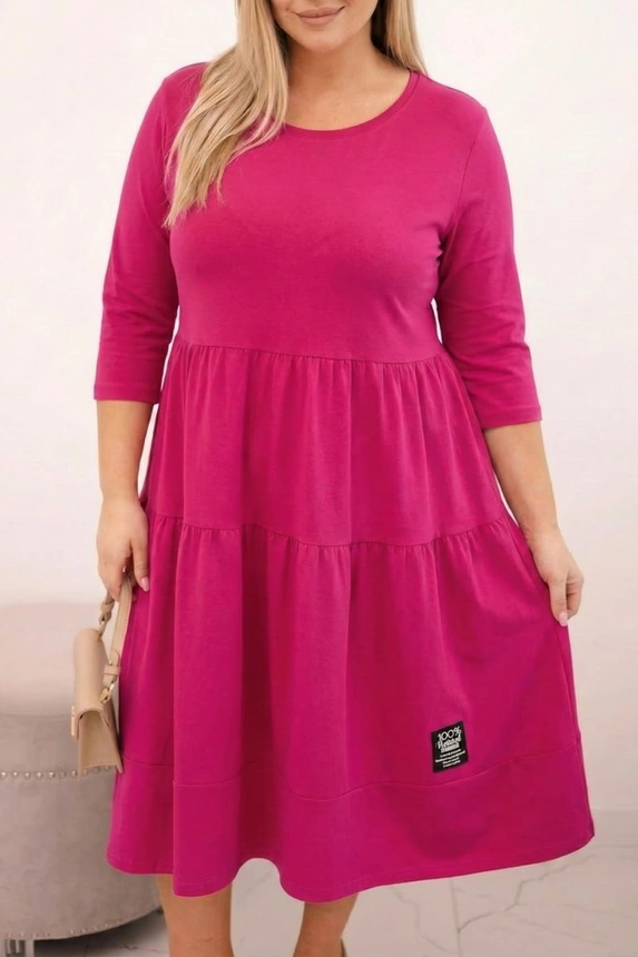Damen Baumwollkleid Plus Size mit Rüschen und umgeschlagenem Ärmel fuchsia