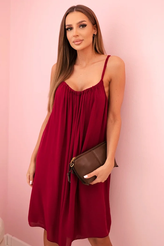 Viskosekleid mit Trägern burgunderrot