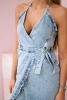 Denim-Kleid mit Stretch-Stoff im Nacken gebunden S/M-L/XL
