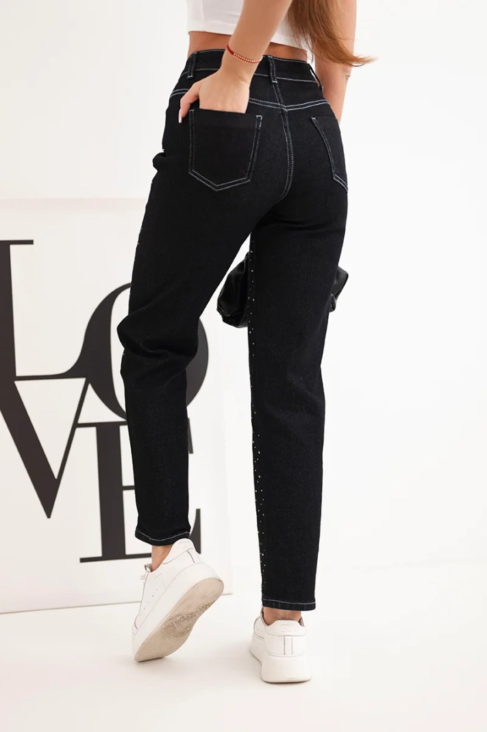 Women's high-waisted embellished jeans black