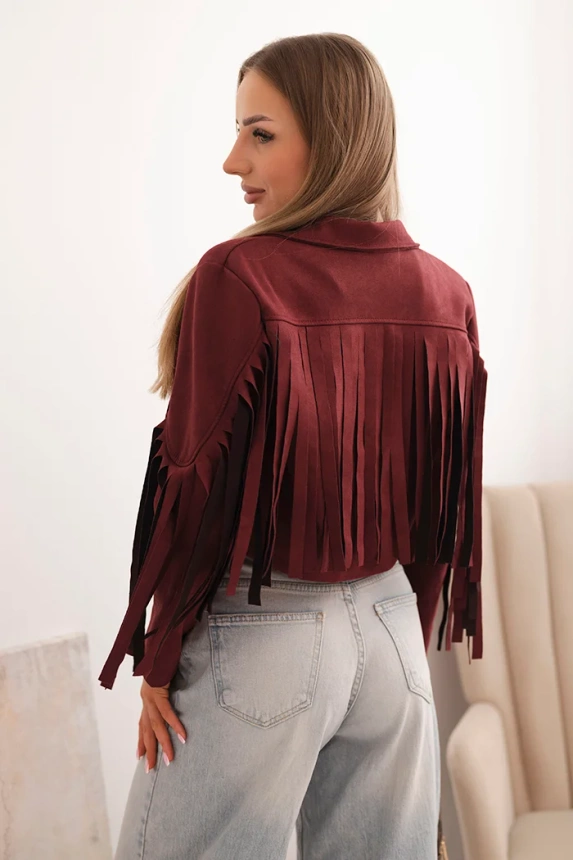 Women's suede jacket with fringes burgundy