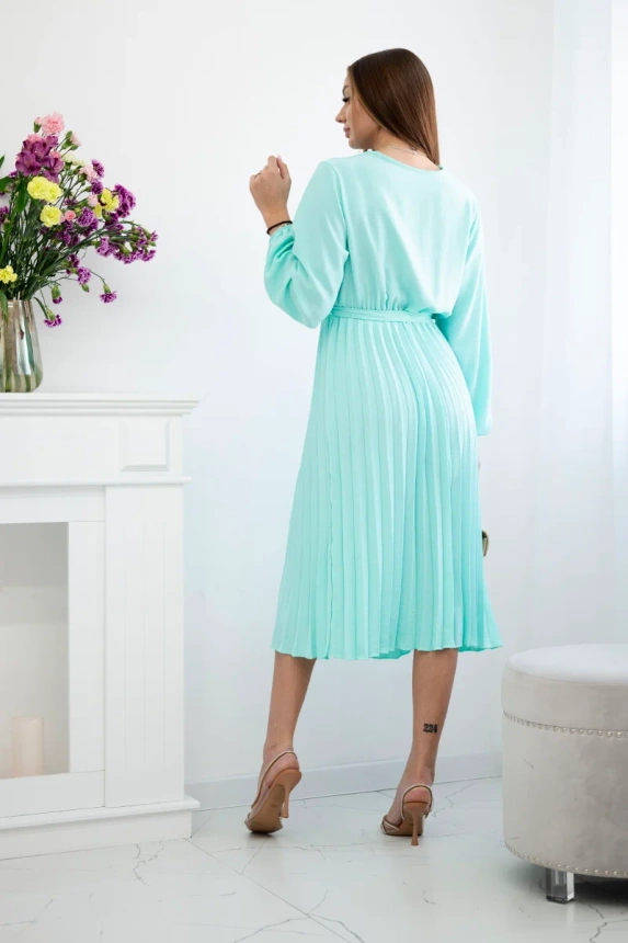 Kleid mit plissiertem Saum gebunden Helles Mint