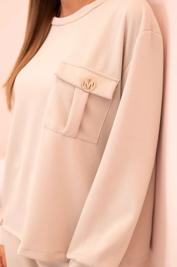 Women's set butter soft sweatshirt and pants with elastic beige