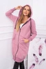 Long insulated sweatshirt with a hood dark pink