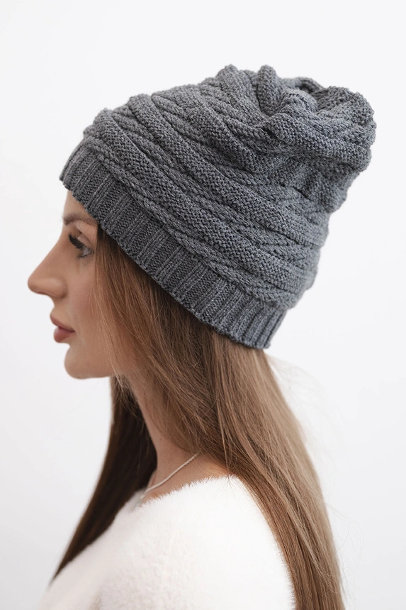 Women's winter hat with a classic ribbed weave K439 graphite