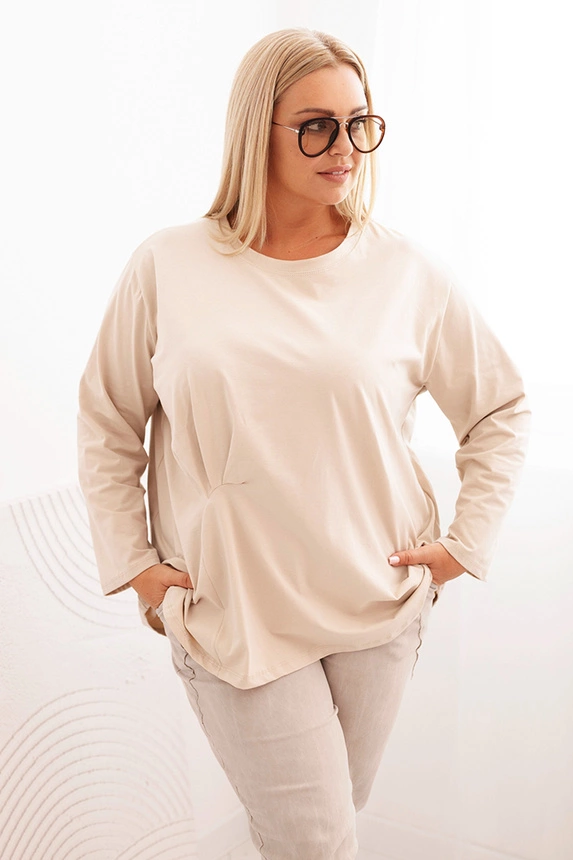 Dámská blůza Plus Size s bavlnou, kapsou a ohrnutým rukávem kiwi
