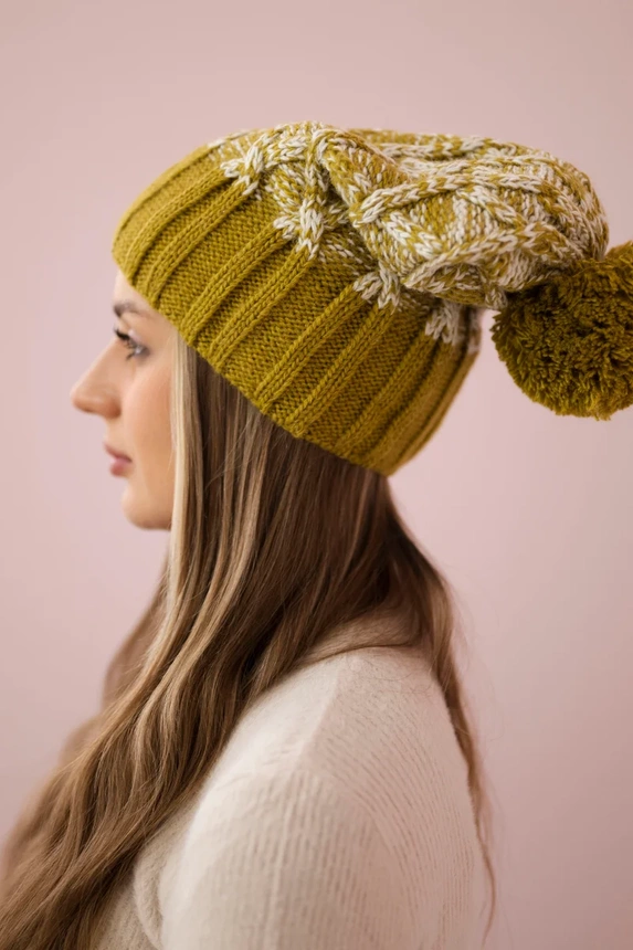 Cap with fleece Milano K203 ecru melange+kiwi