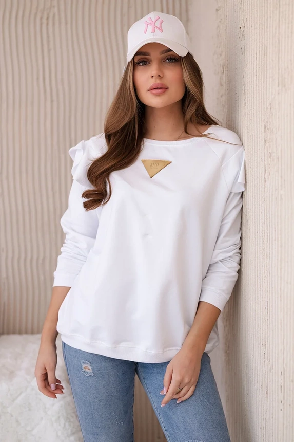 Cotton blouse with frills on the shoulders white
