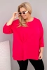 Damenbluse Plus Size aus Baumwolle mit langen Ärmeln und Raffung fuchsie