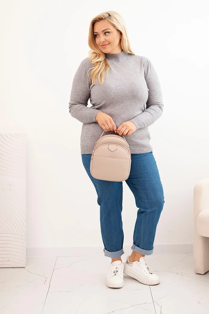 Dámsky sveter Plus Size z viskózy s golierom šedý