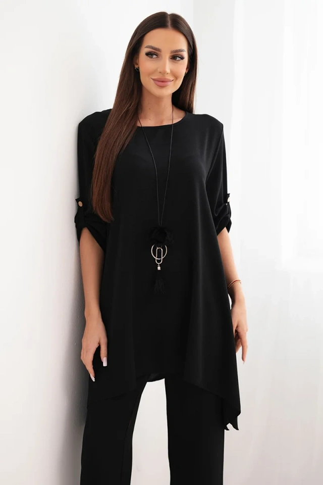 Set Bluse + Hose mit Anhänger schwarz