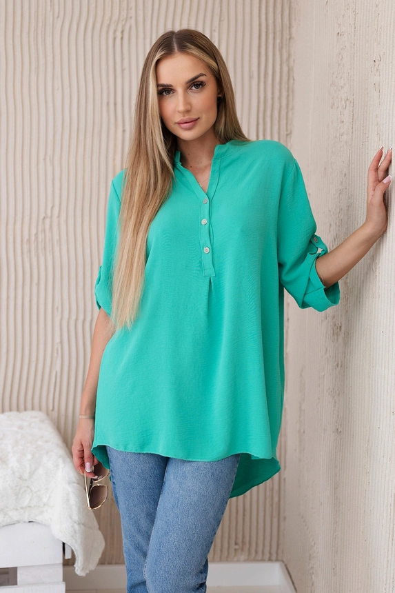 Blouse with a longer back dark mint