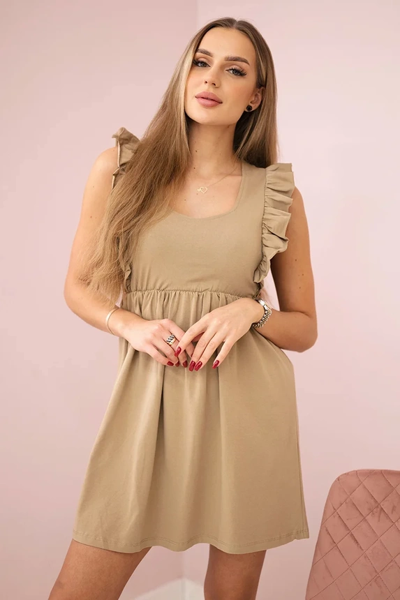 Dress with frills on the sides camel