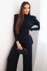 Women's cotton set with a blouse and wide-leg pants navy blue