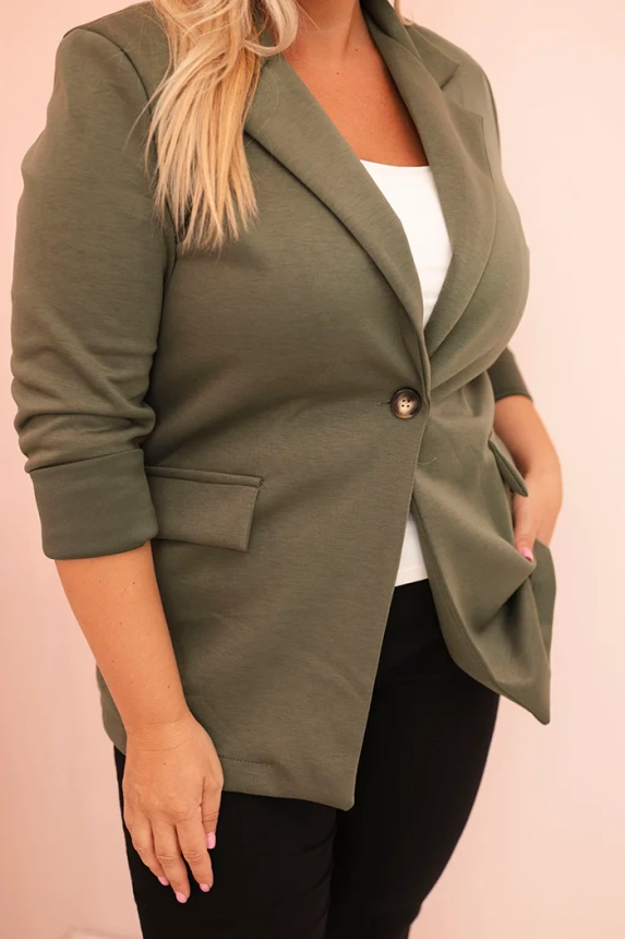 Dámská viskózová blazer Plus Size s dlouhým rukávem a límcem khaki