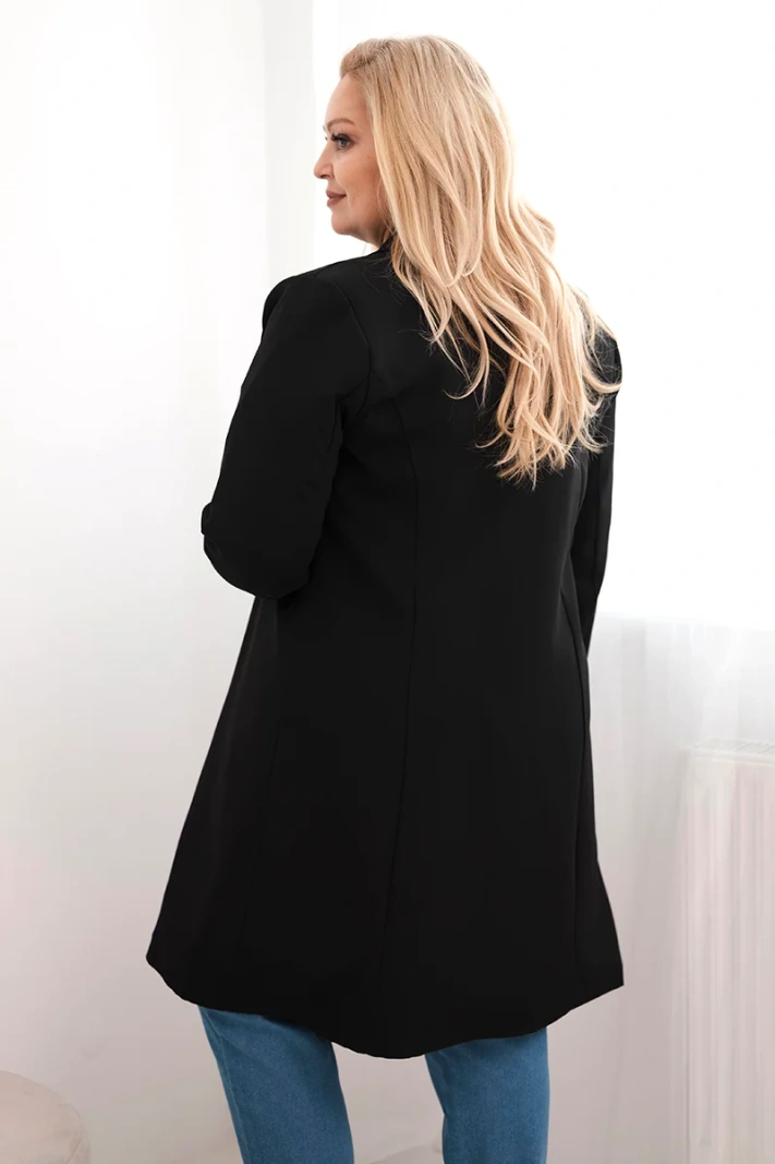 Dámský kabát Plus Size dvouřadový s límcem černý