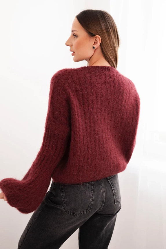 Women's mohair sweater with puff sleeves red