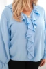 Women's viscose Plus Size blouse with ruffle and decorative brooch blue