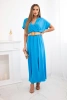 Long dress with a decorative belt turquoise