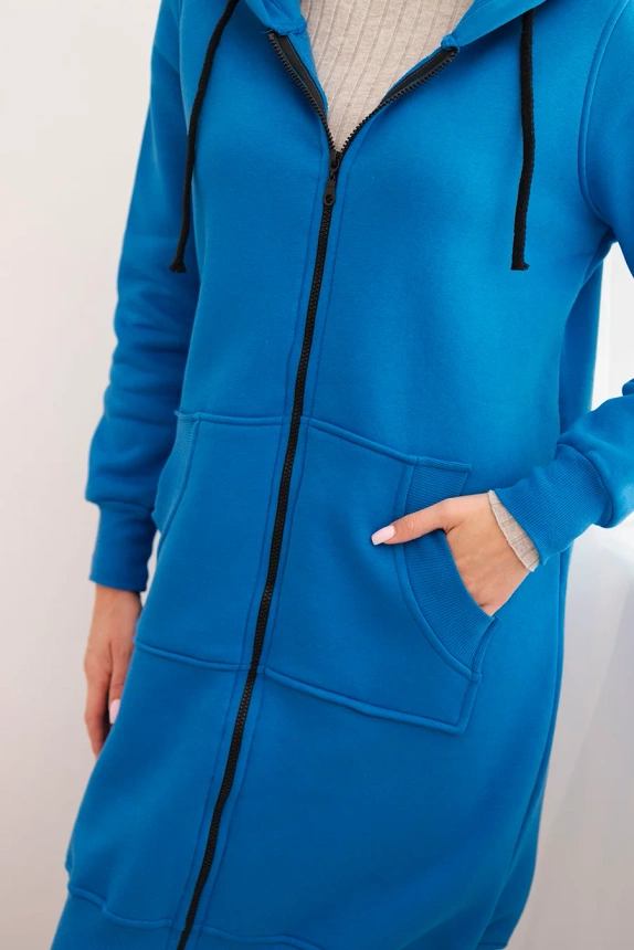 Long insulated sweatshirt with a hood mauve blue