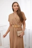 Long dress with a decorative belt Camel