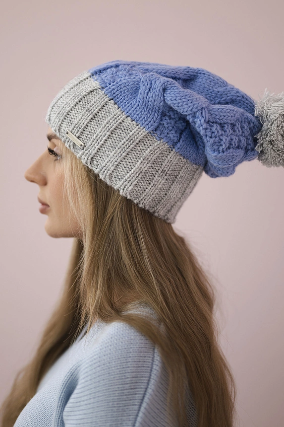 Cap with fleece Paris K212 blue+gray