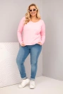 Moteriška Plus Size marškinėliai su V formos iškirpte ir ilgesne nugara šviesiai rožinė